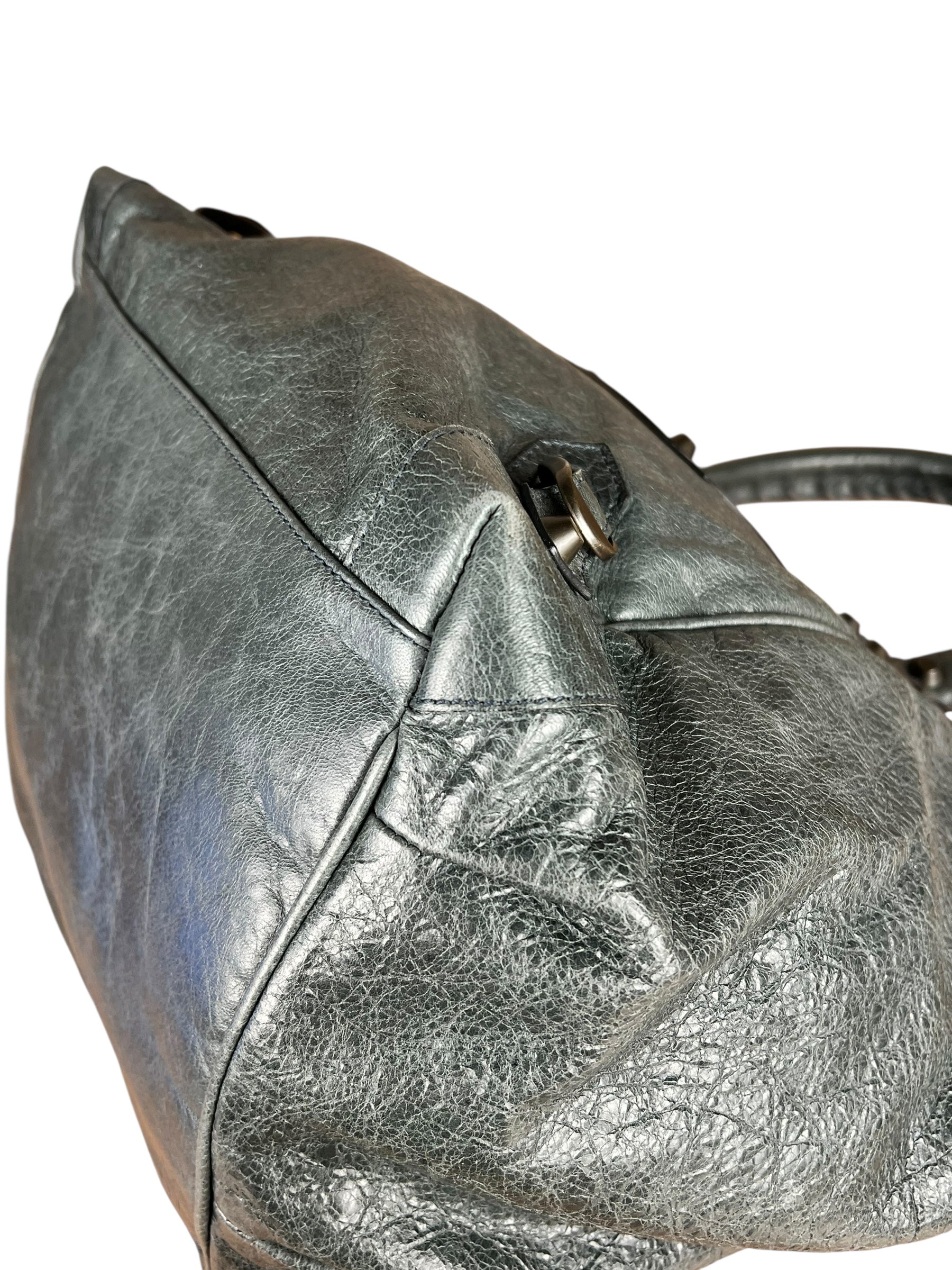 Balenciaga Leather Motocross Muted Teal Sunday Tote