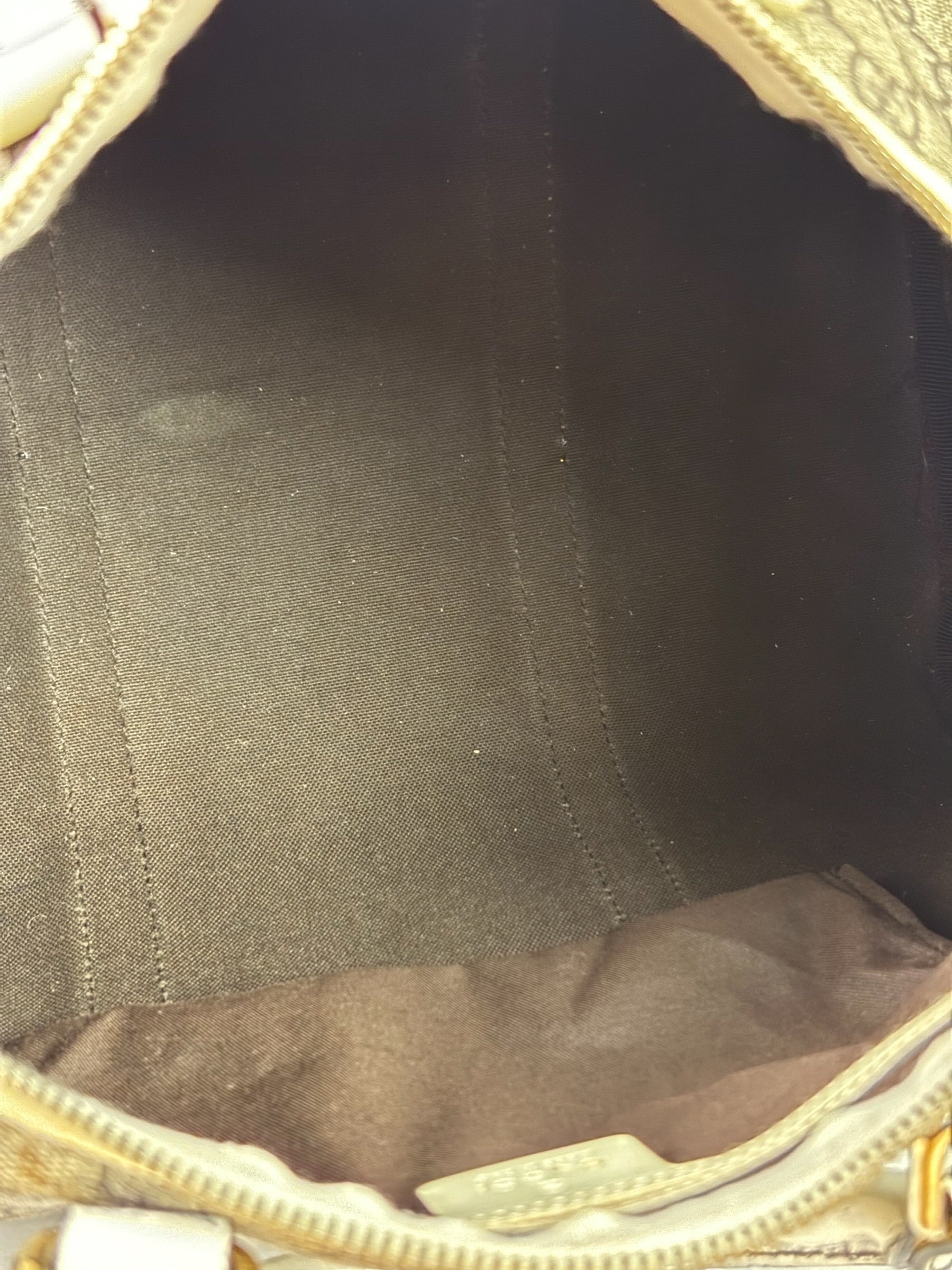 Gucci Beige/White Leather Trim GG Joy Boston Bag