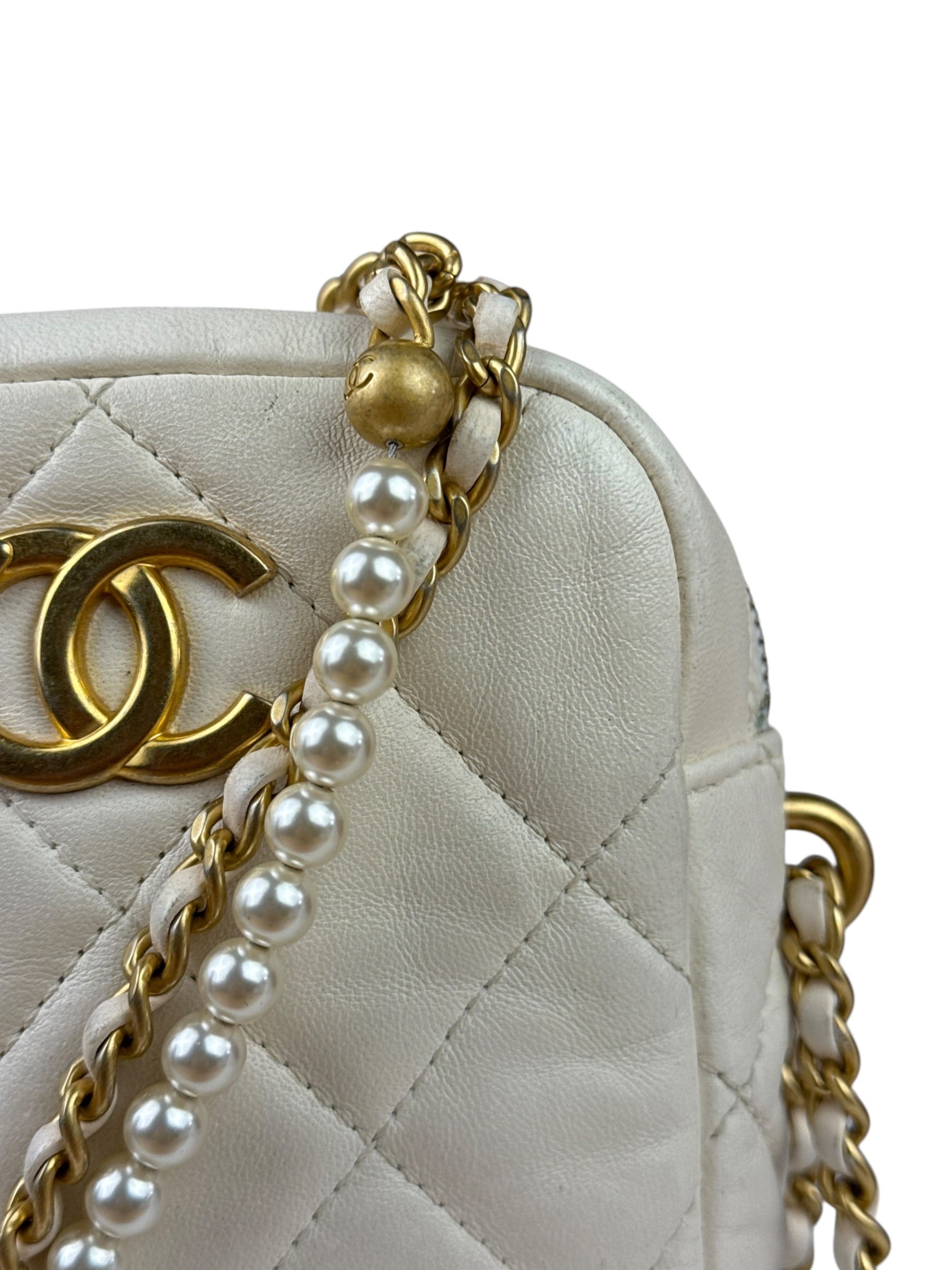Chanel White Quilted Lambskin My Perfect Camera Bag Early 2020's