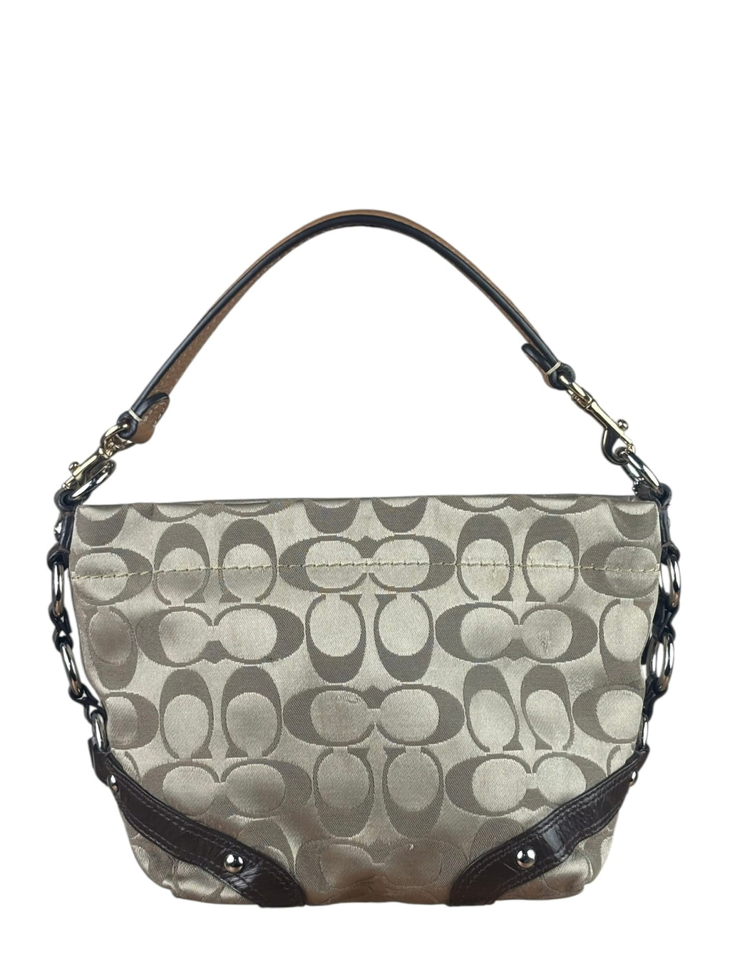 Coach Beige/Brown Leather Trim Signature Mini Carly Hobo Bag