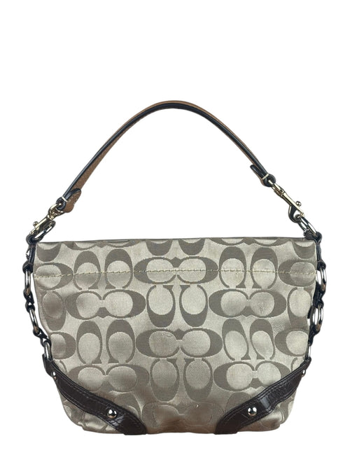 Coach Beige/Brown Leather Trim Signature Mini Carly Hobo Bag