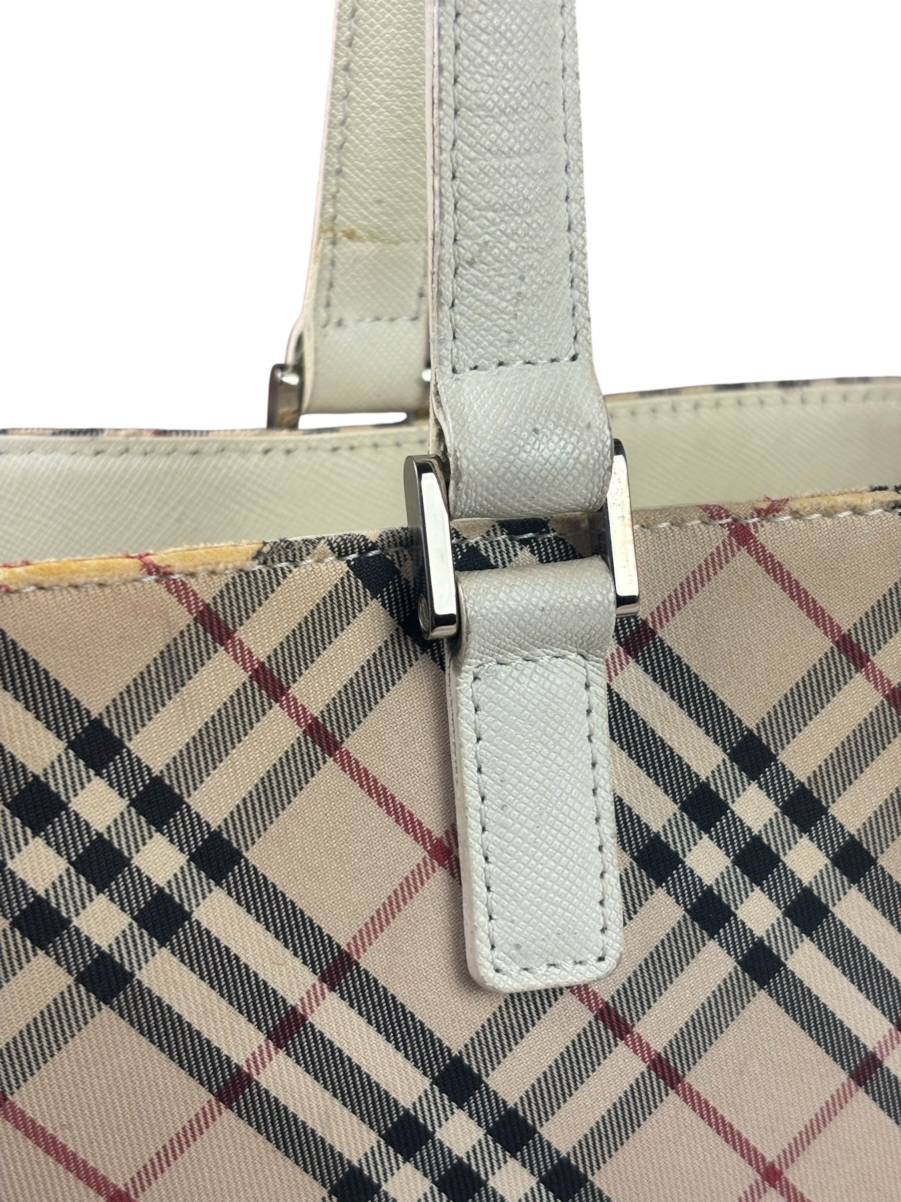 Burberry White Leather Trim Nova Check Shoulder Bag