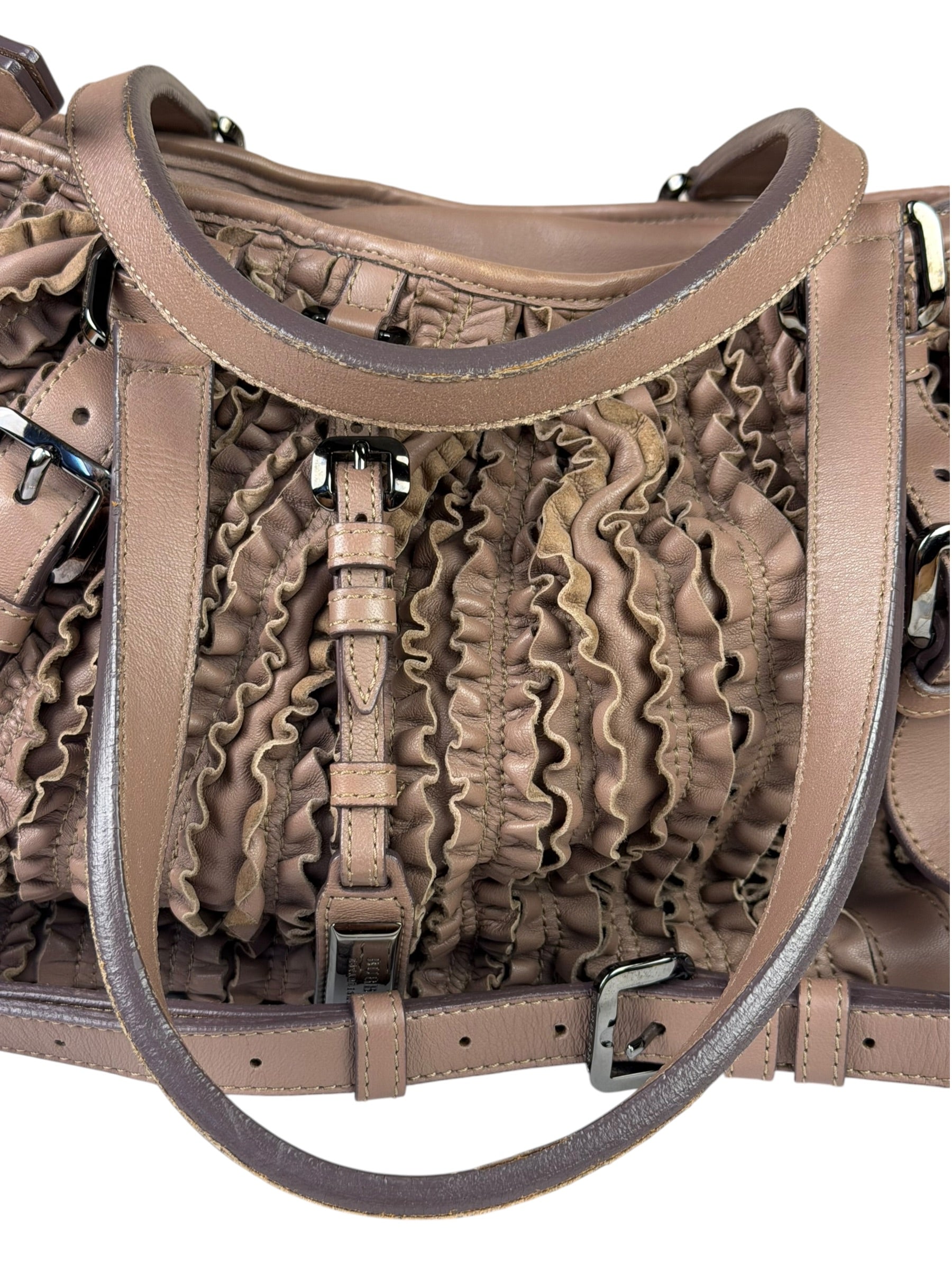 Burberry Purple Leather Ruffled Lowery Bag