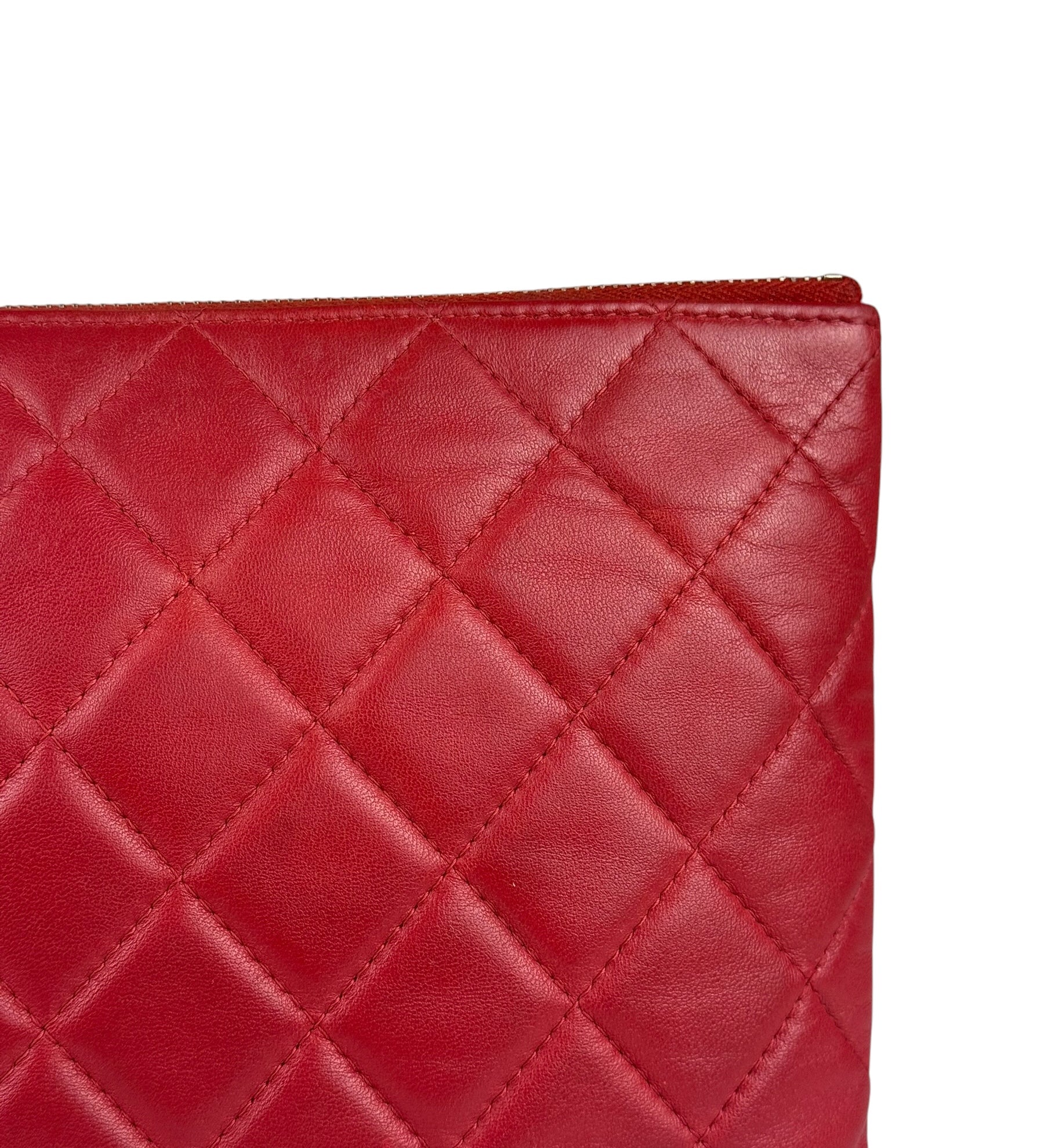 Chanel Vintage Red Leather Classics O-Case Clutch 1992