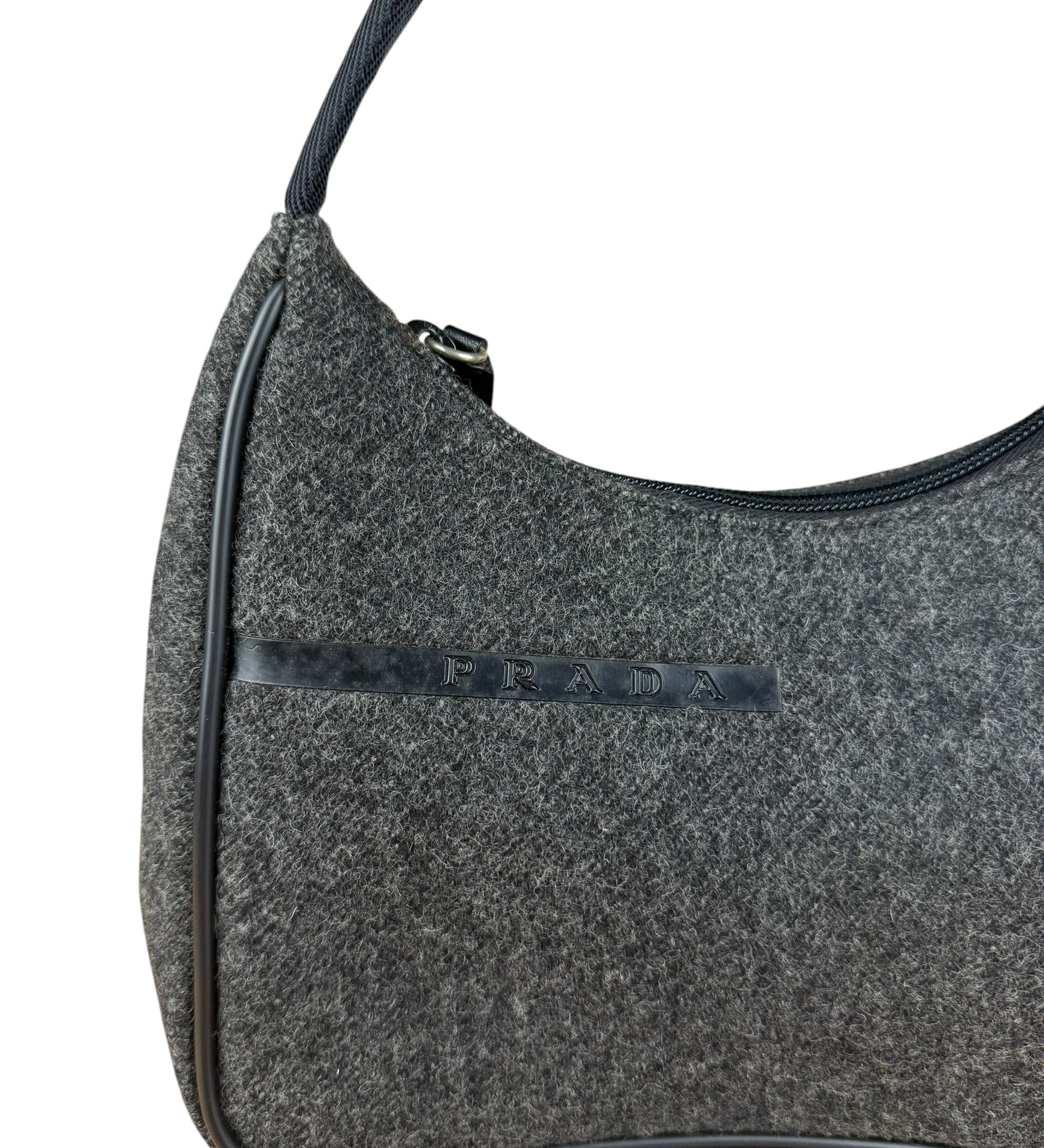 Prada Charcoal Gray Wool Sport Mini Hobo Bag