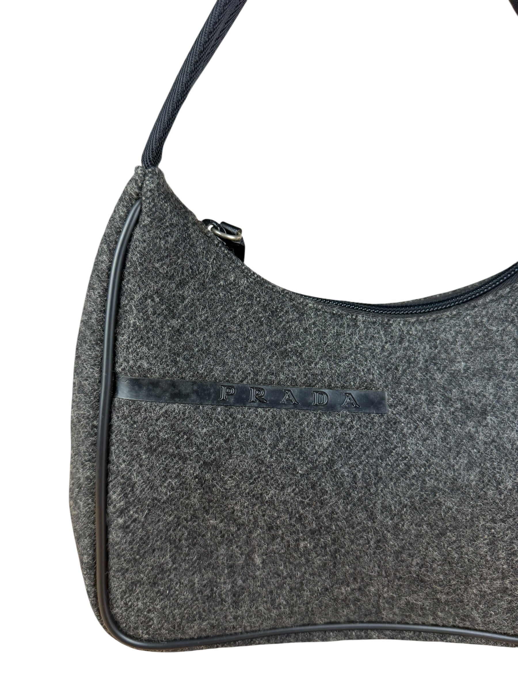 Prada Charcoal Gray Wool Sport Mini Hobo Bag
