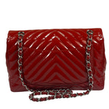 Chanel Red Patent Leather Chevron Jumbo Flap Bag 2009