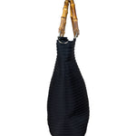 Gucci Vintage Black Ribbed Bamboo Top Handle Bag