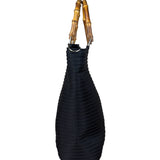 Gucci Vintage Black Ribbed Bamboo Top Handle Bag