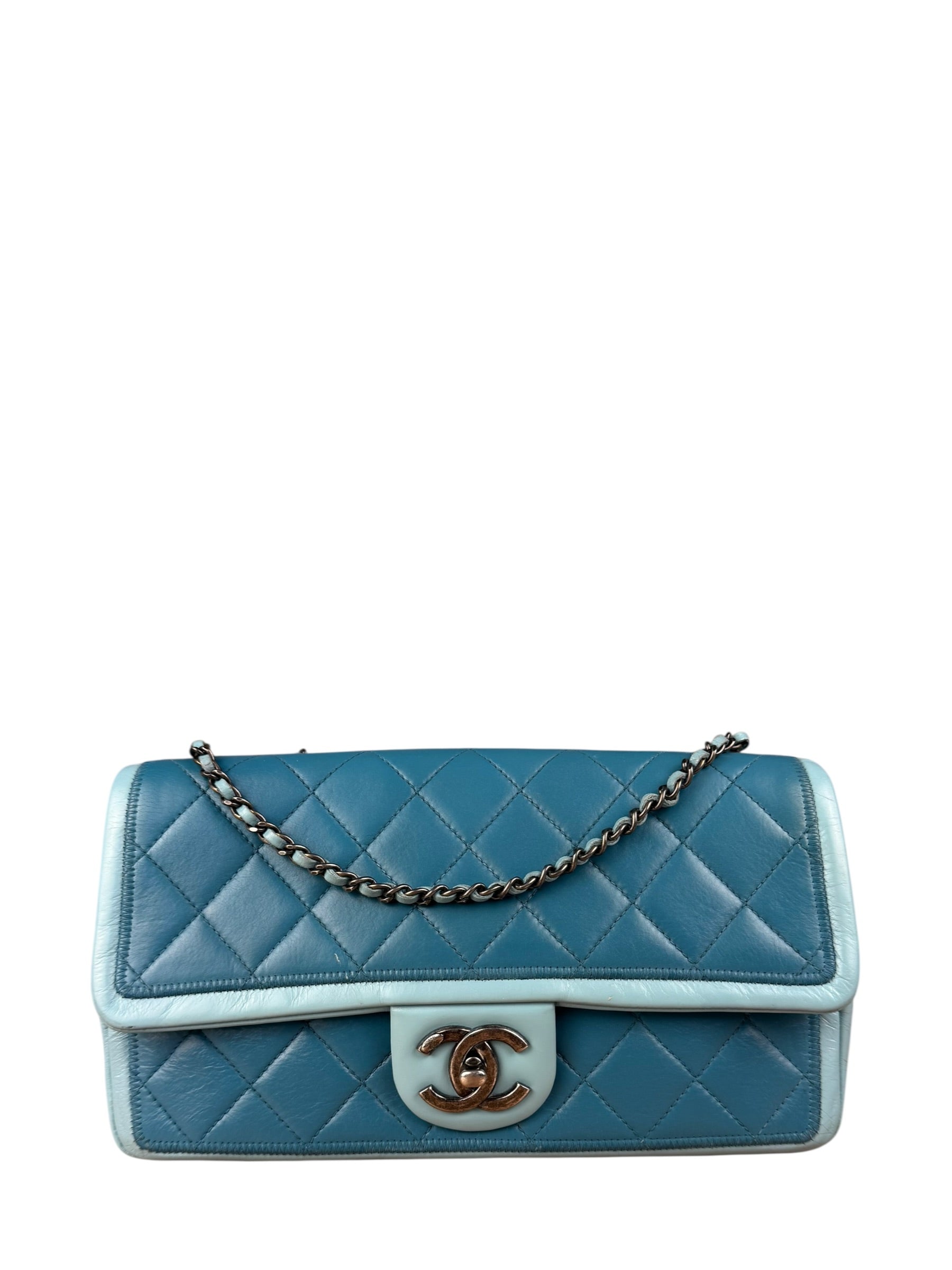 Chanel CC Two-Toned Blue Leather Flap Bag 2014