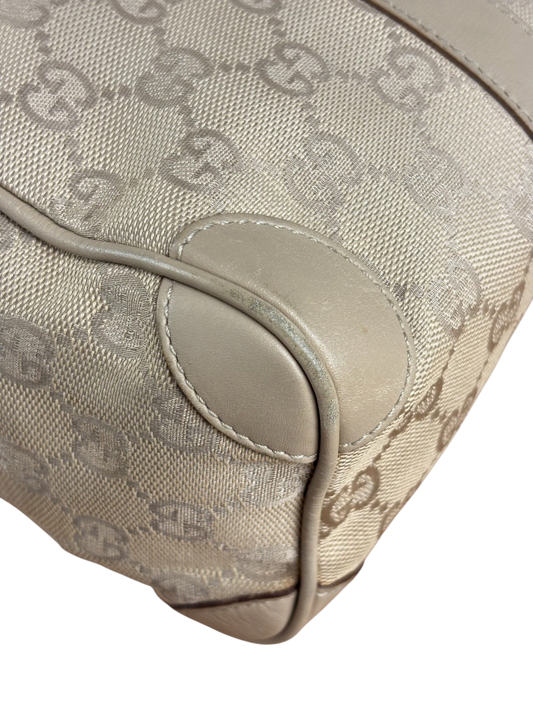 Gucci GG Beige Leather Trim Guccissima Small Boston Bag