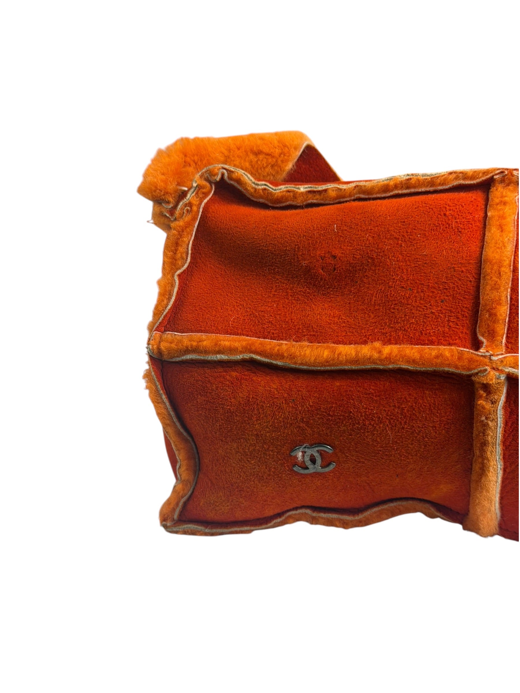 Chanel Orange Suede Shearling Patchwork Shoulder Bag 2001