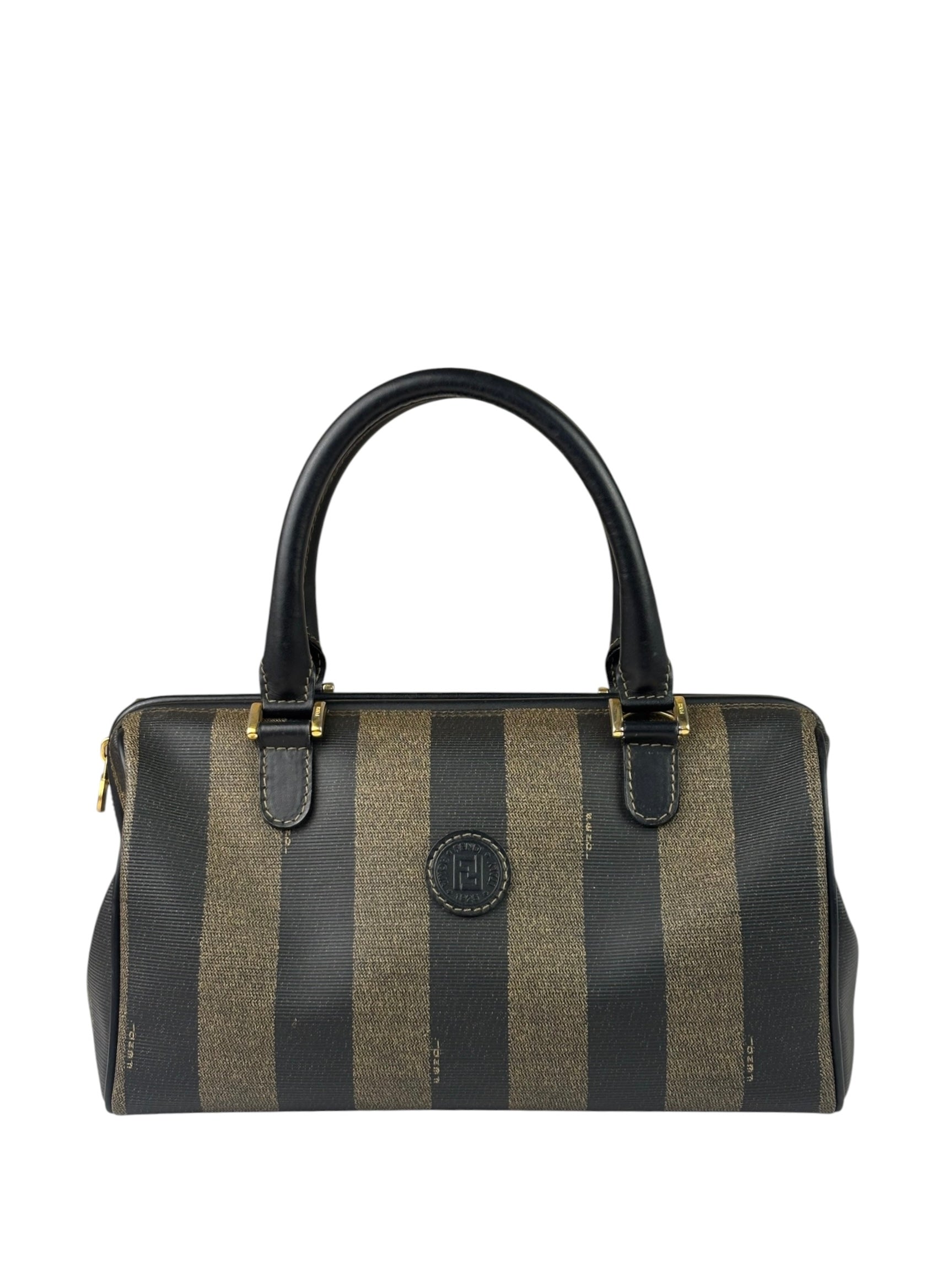 Fendi Brown/Black Leather Pequin Boston Bag