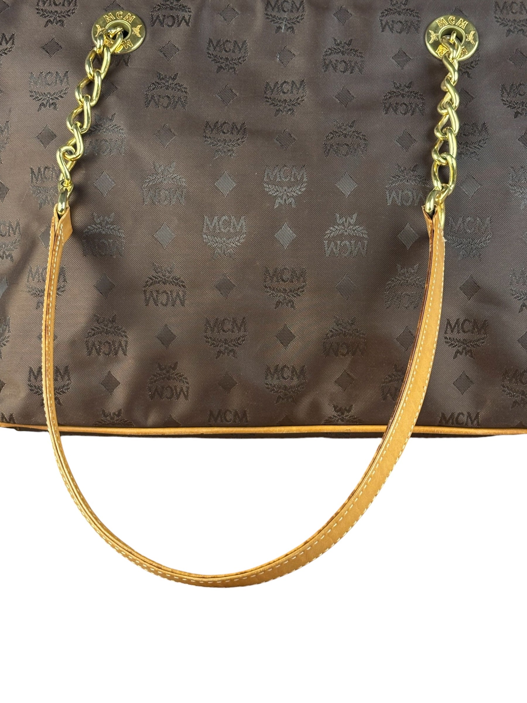 MCM Brown Nylon/Leather Visetos Monogram Shoulder/Tote Bag