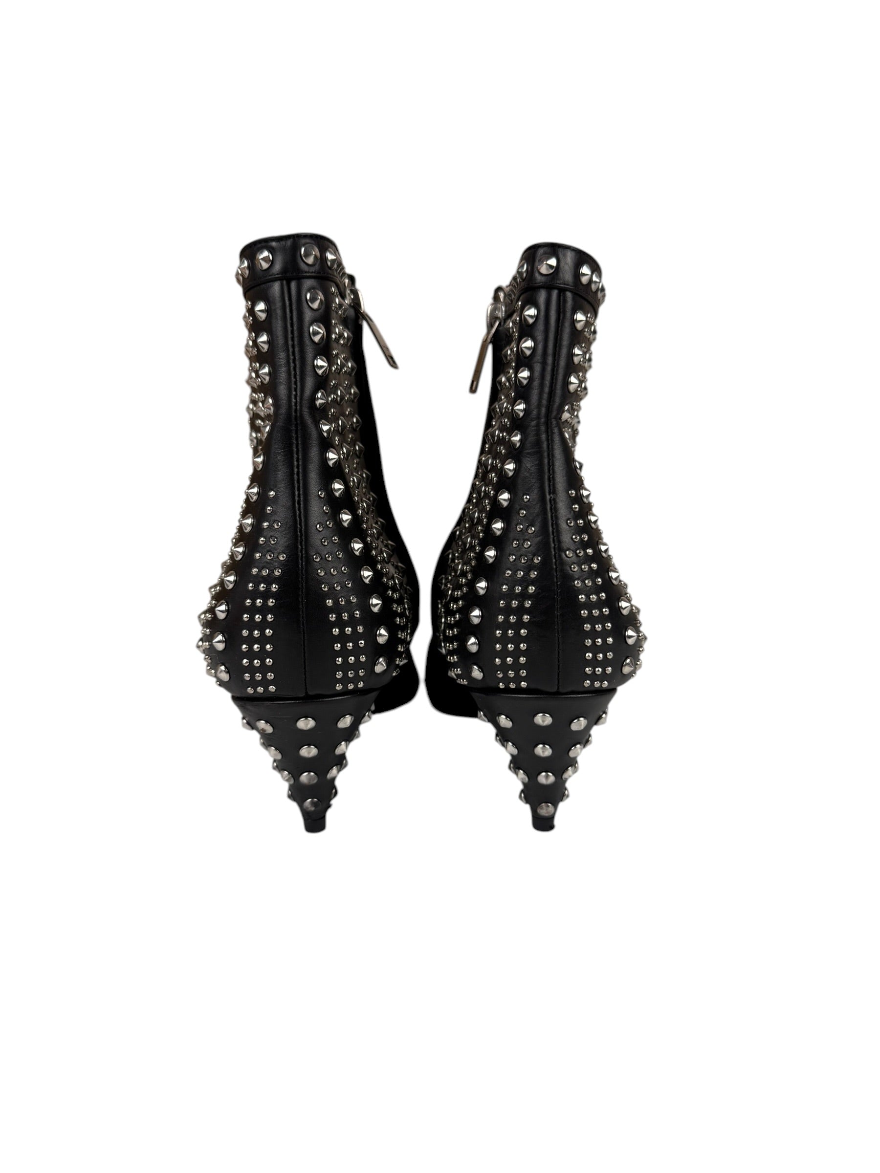Saint Laurent Black Leather Studded Ankle Boots