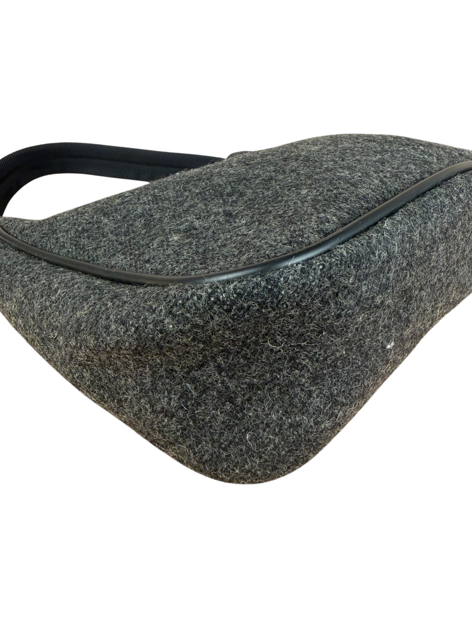 Prada Charcoal Gray Wool Sport Mini Hobo Bag