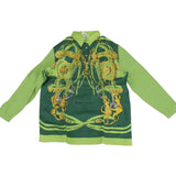 Hermes Silk Green Saddle Print Collared Blouse