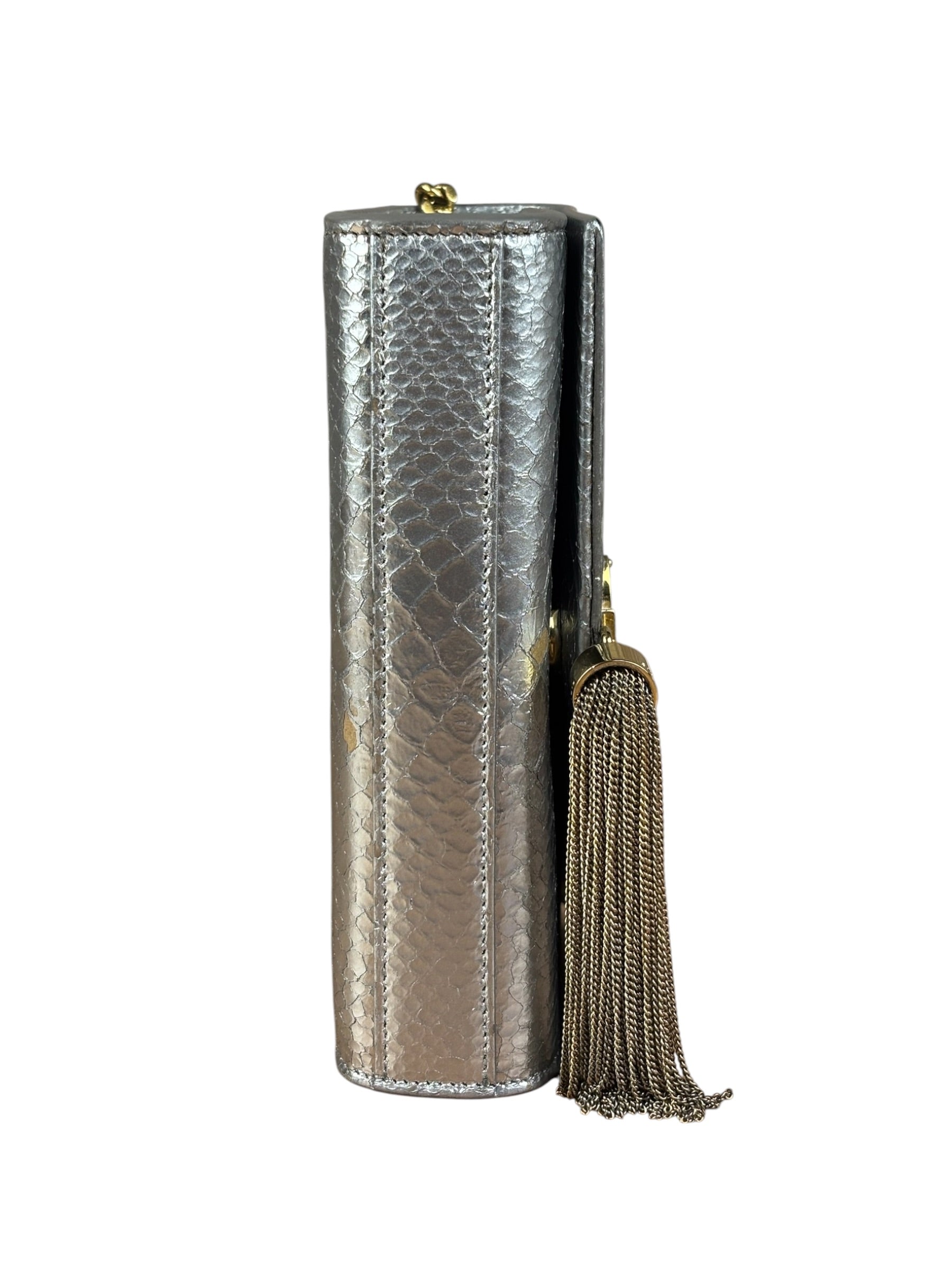 Yves Saint Laurent Metallic Silver Leather Kate Small Tassel Shoulder Bag