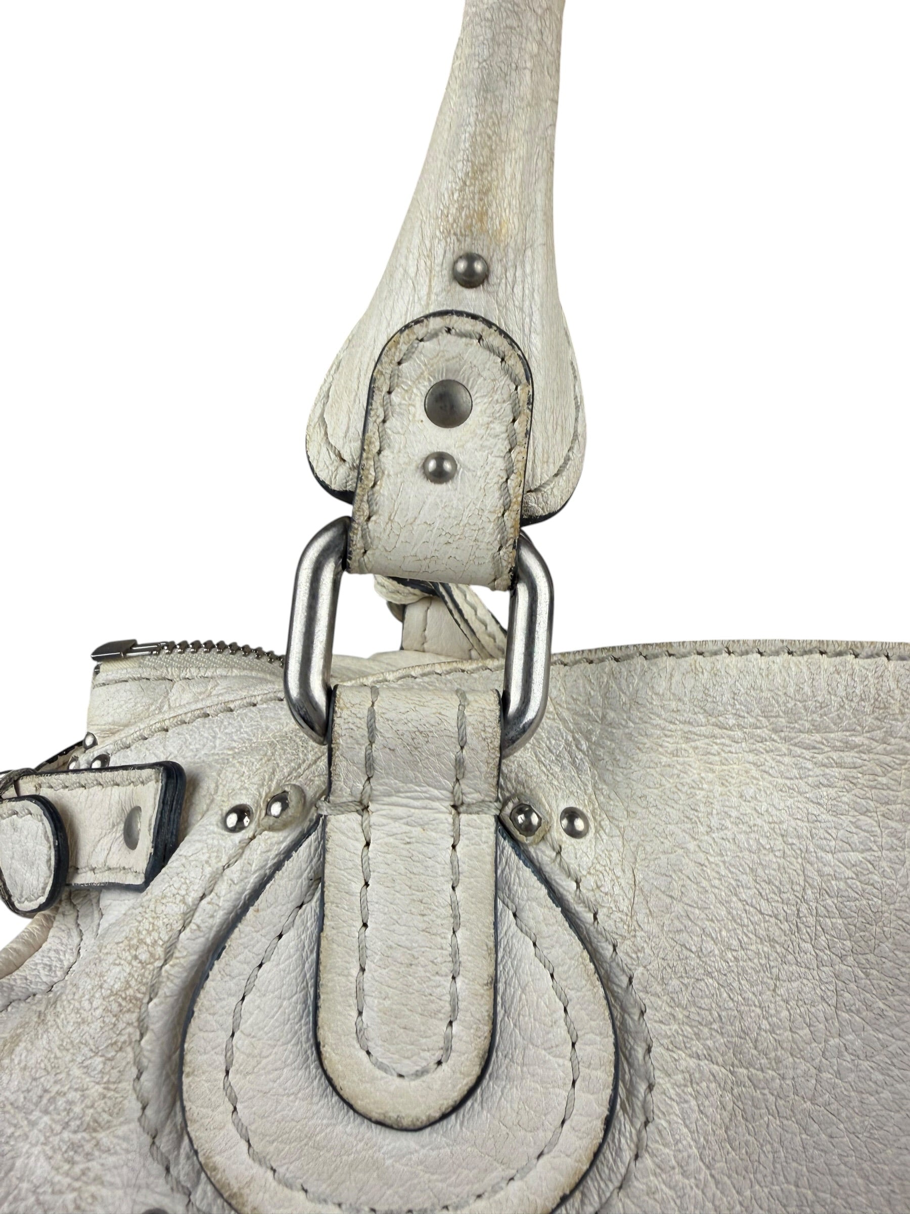 Chloé White Leather Paddington Handbag (Repainted)