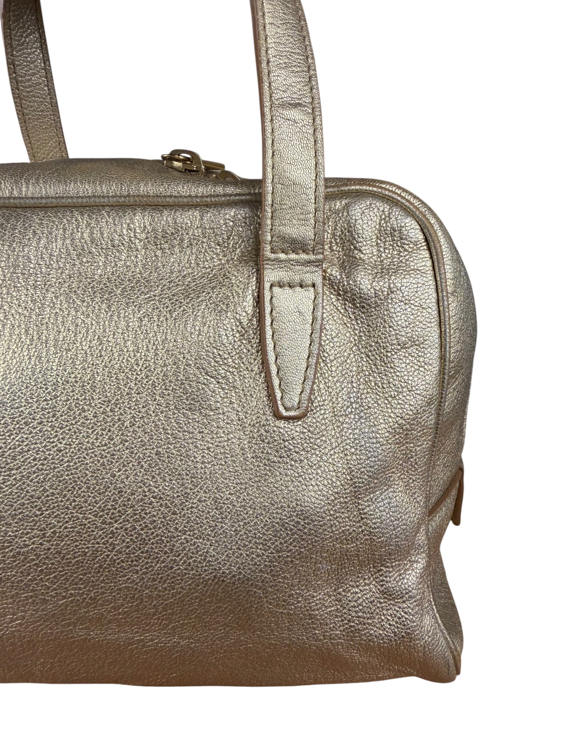 Yves Saint Laurent Gold Leather Embossed YSL Logo Handbag