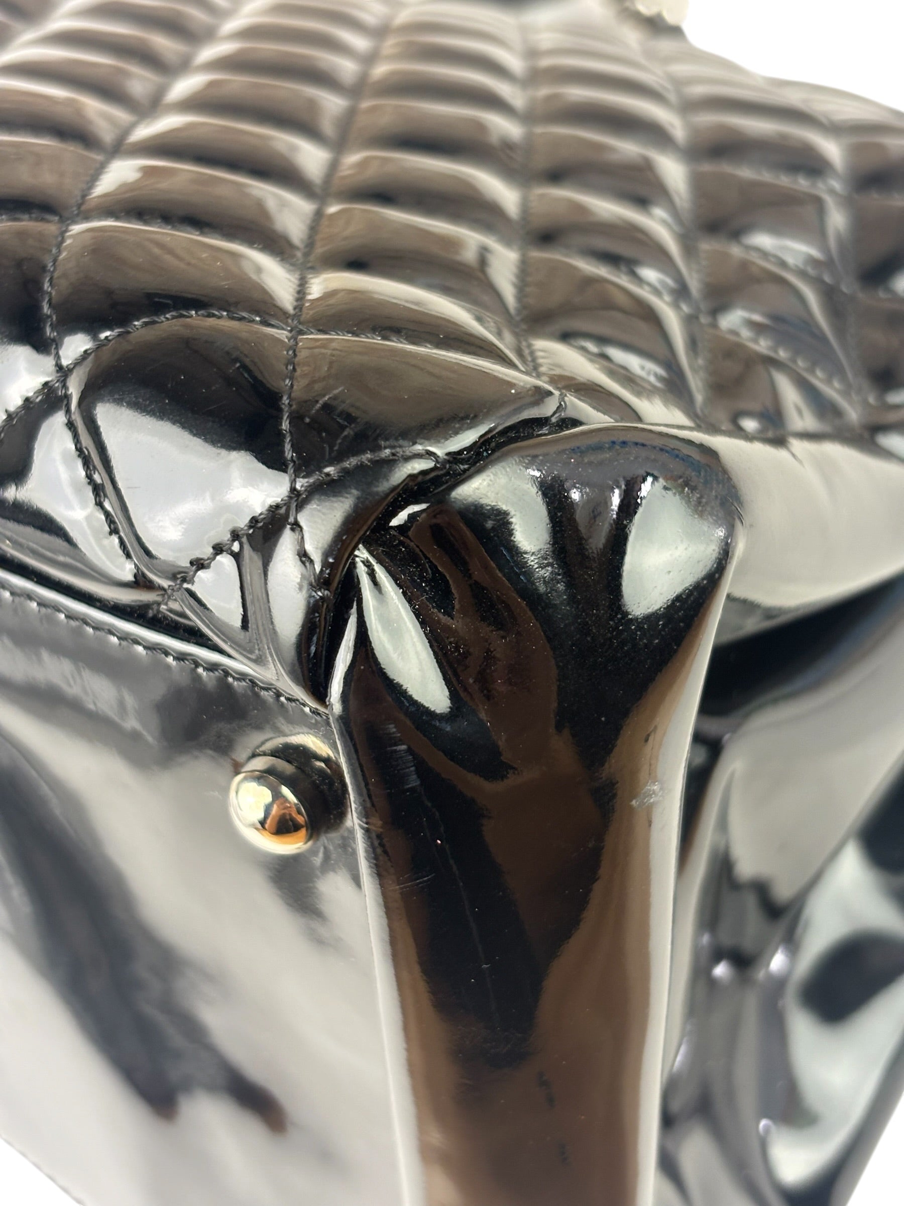 Chanel Large Black Patent Leather Mademoiselle Bowling Bag 2011-12