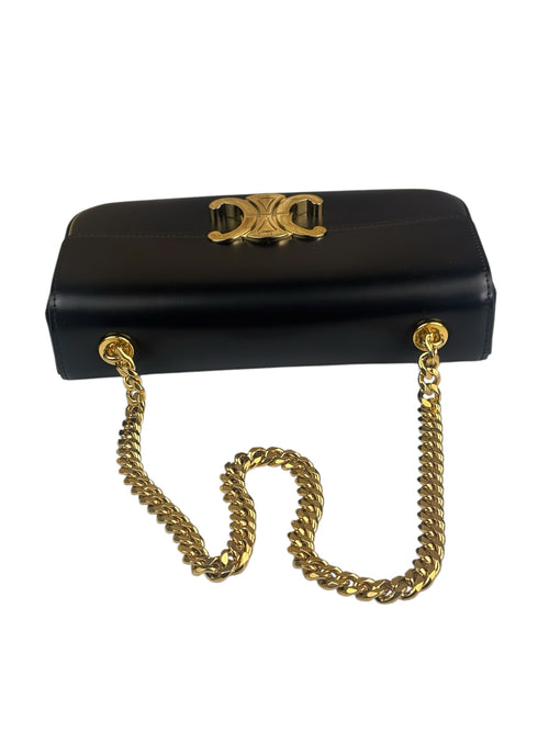 Celine Black Calfskin Claude Flap Chain Bag
