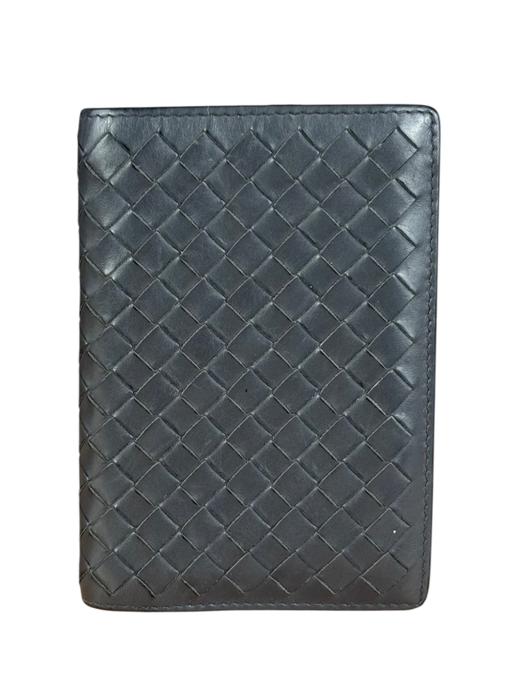 Bottega Veneta Grey Leather Intrecciato Passport/Tall Card Wallet