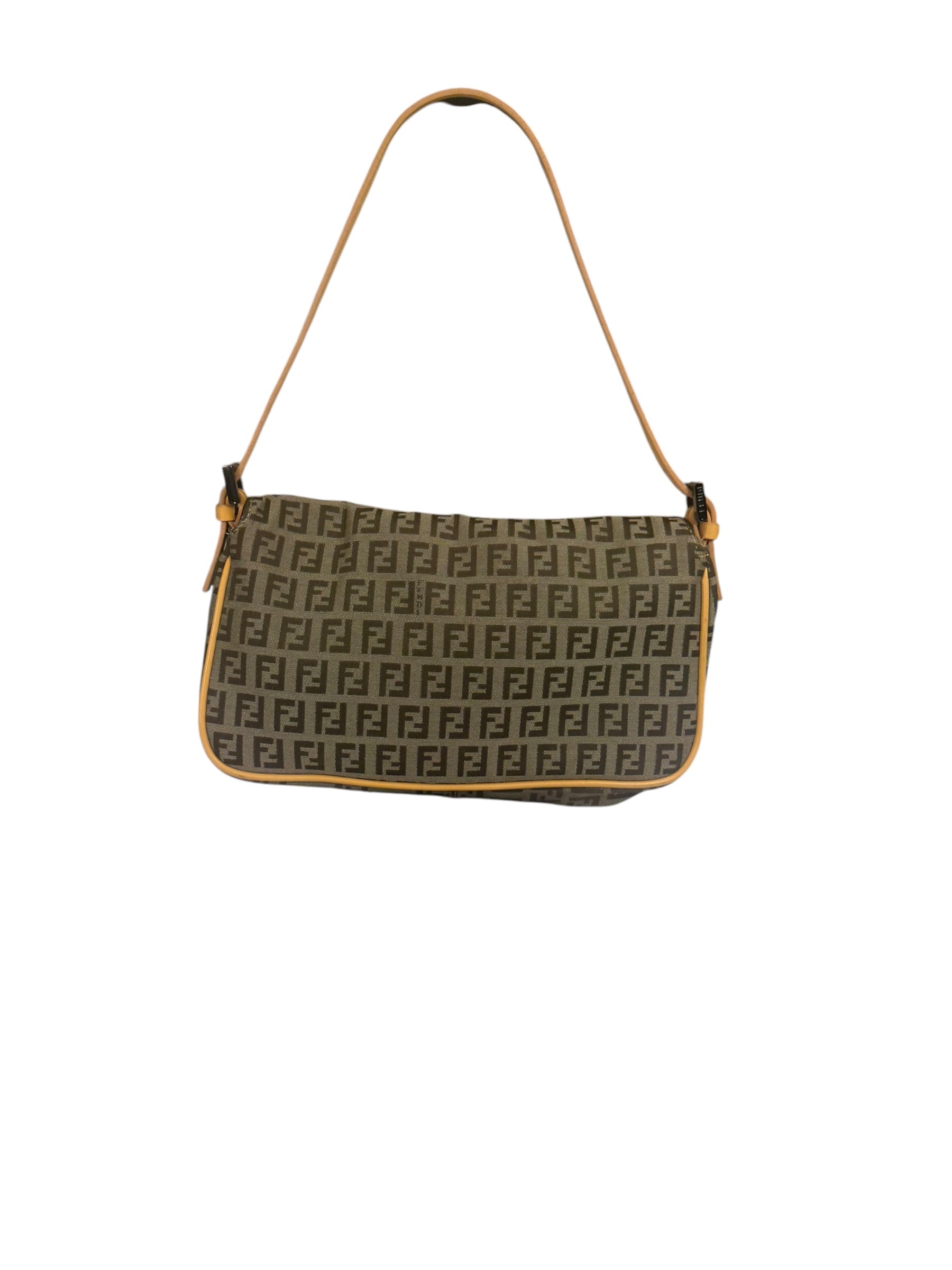 Fendi Beige Leather Trim Zucca Pochette