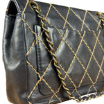 Chanel Vintage Navy Blue Leather Wild Stitch Surpique Flap Bag 2001