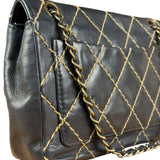 Chanel Vintage Navy Blue Leather Wild Stitch Surpique Flap Bag 2001