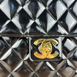 Chanel CC Black Patent Quilted Flap Briefcase Handbag '95