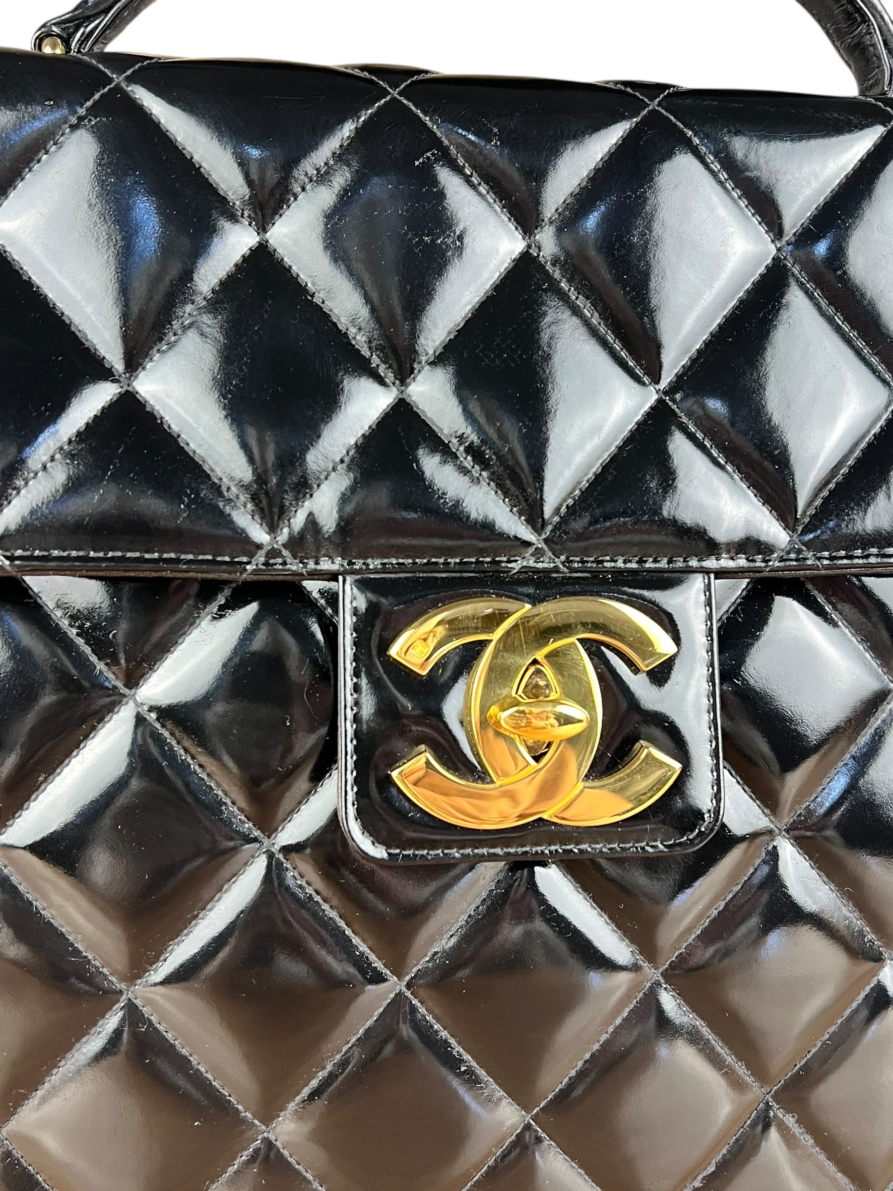 Chanel CC Black Patent Quilted Flap Briefcase Handbag '95