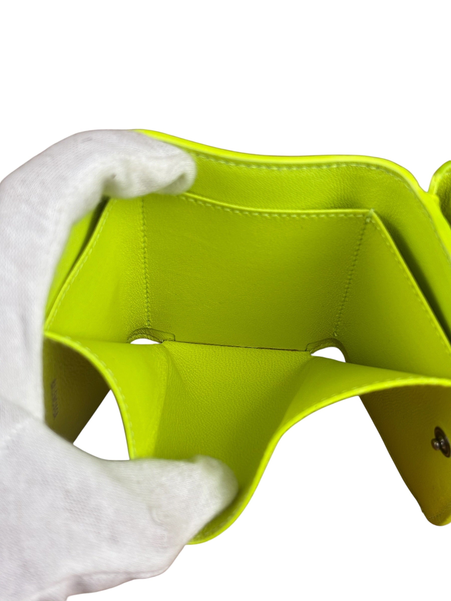 Balenciaga Fluo Neon Yellow Leather Cash Trifold Mini Wallet