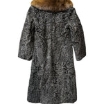 Vintage Brown Fox Fur Collar Persian Lamb Long Coat
