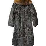 Vintage Brown Fox Fur Collar Persian Lamb Long Coat