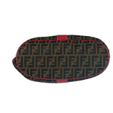 Fendi Beige/Red Leather Trim Zucca Buckle Tote