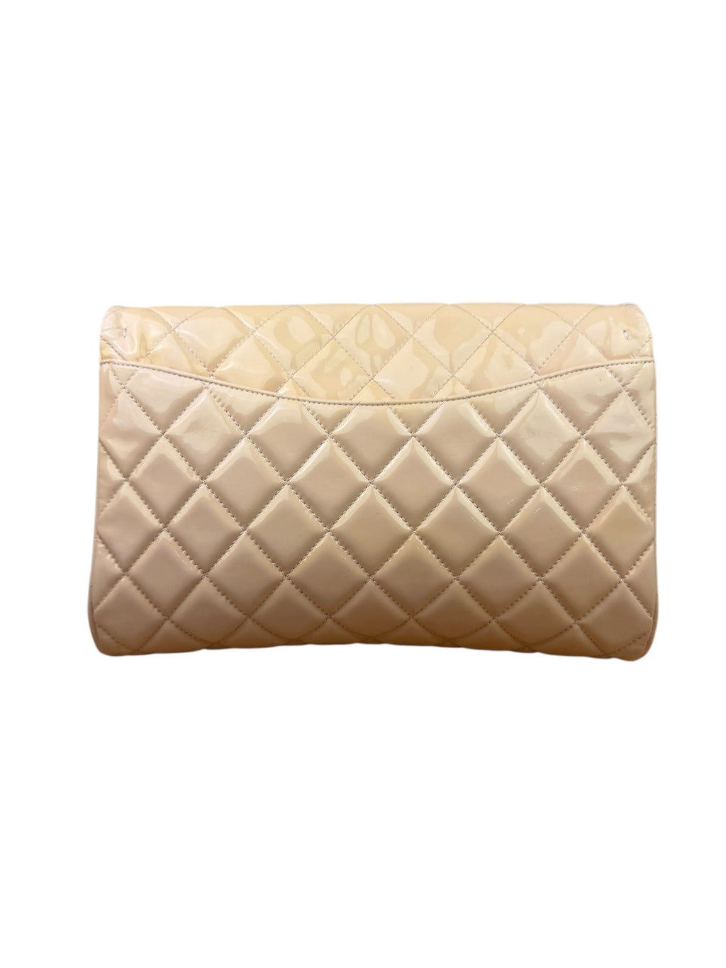 Chanel Beige Patent Quilted Clutch Flap 2013