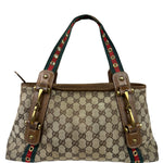 Gucci Vintage Brown Leather Trim Grommet Web Shoulder Bag