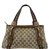 Gucci Vintage Brown Leather Trim Grommet Web Shoulder Bag