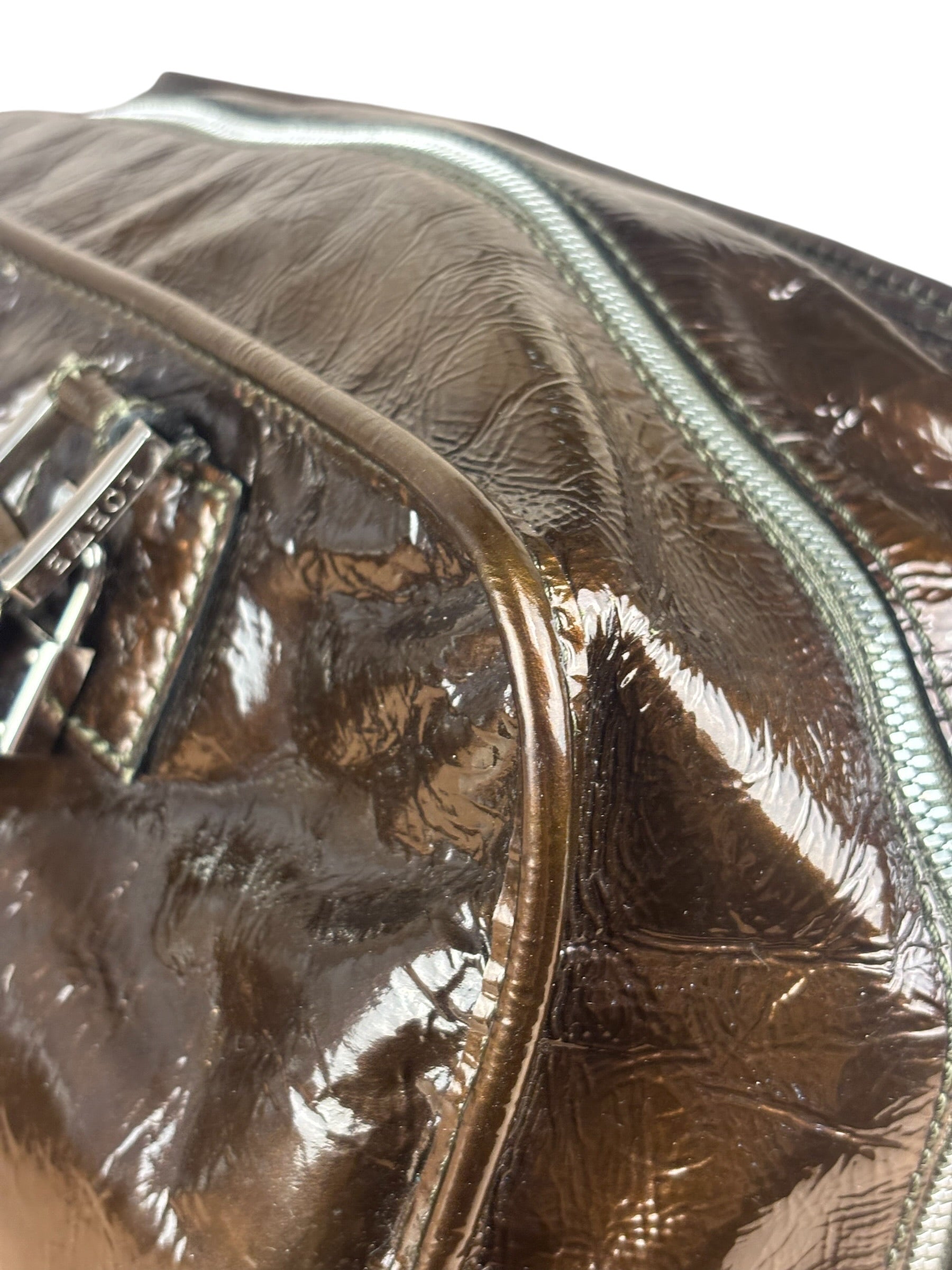 Loewe Vintage Brown Patent Leather Amazona Handbag