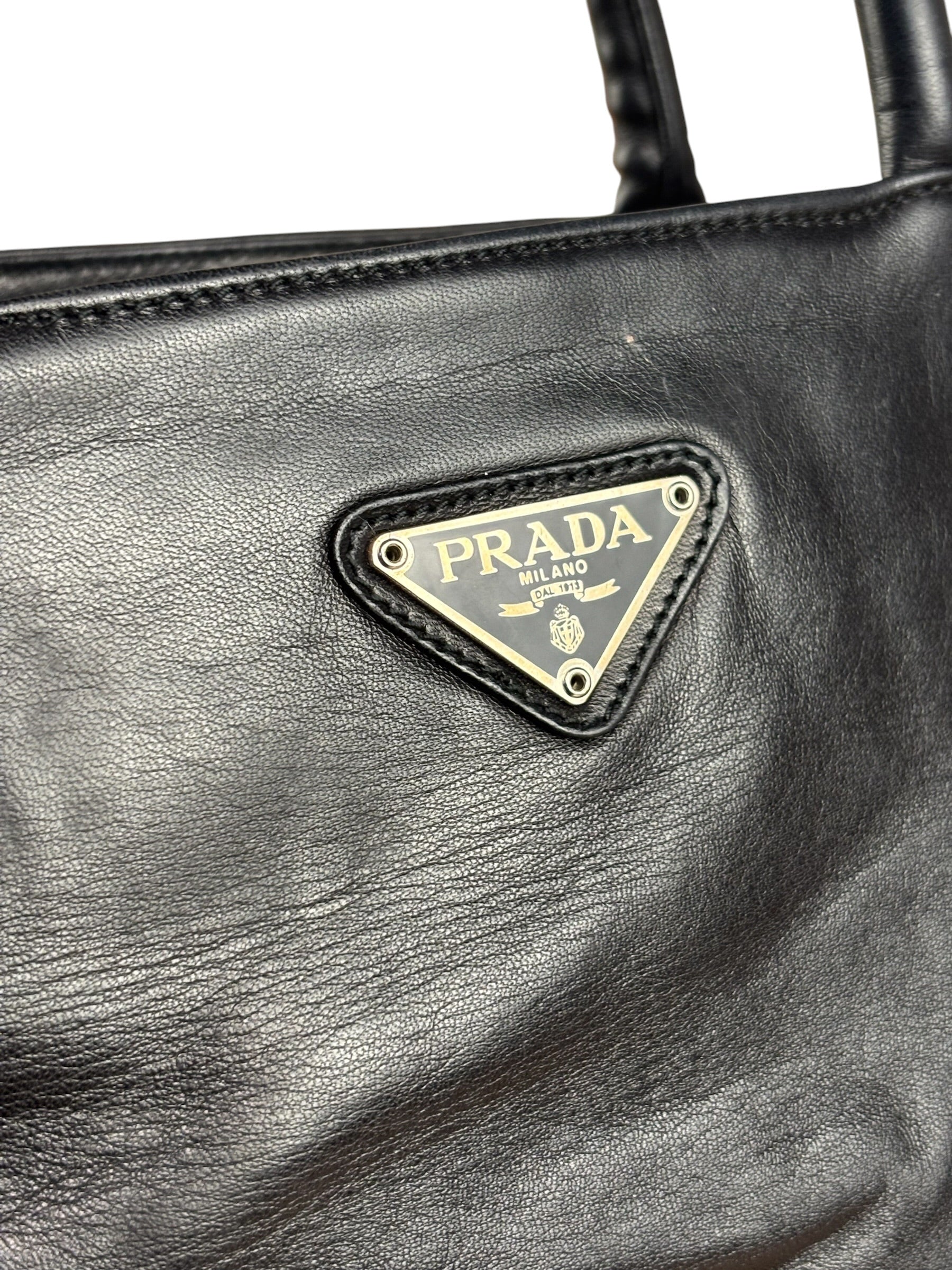 Prada Vintage Black Leather Tote Bag