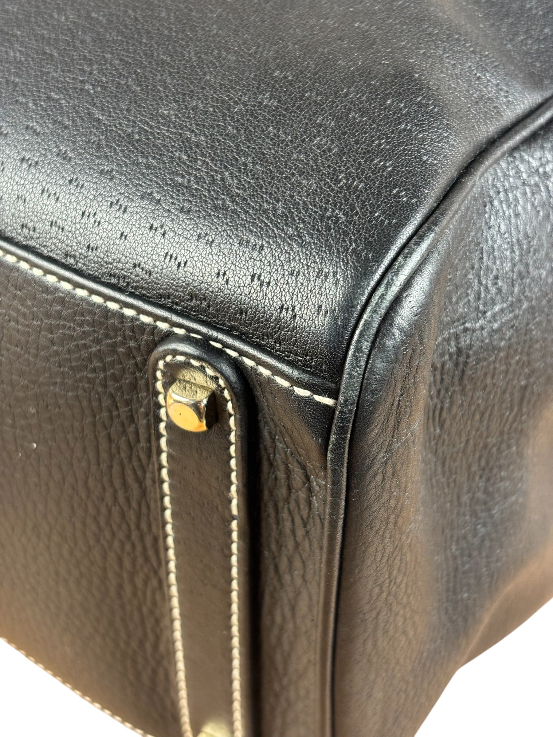 Salvatore Ferragamo Vintage Black Pebbled Leather Tote Bag