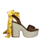 Miu Miu Brown Raffia/Leather Platform Sandals