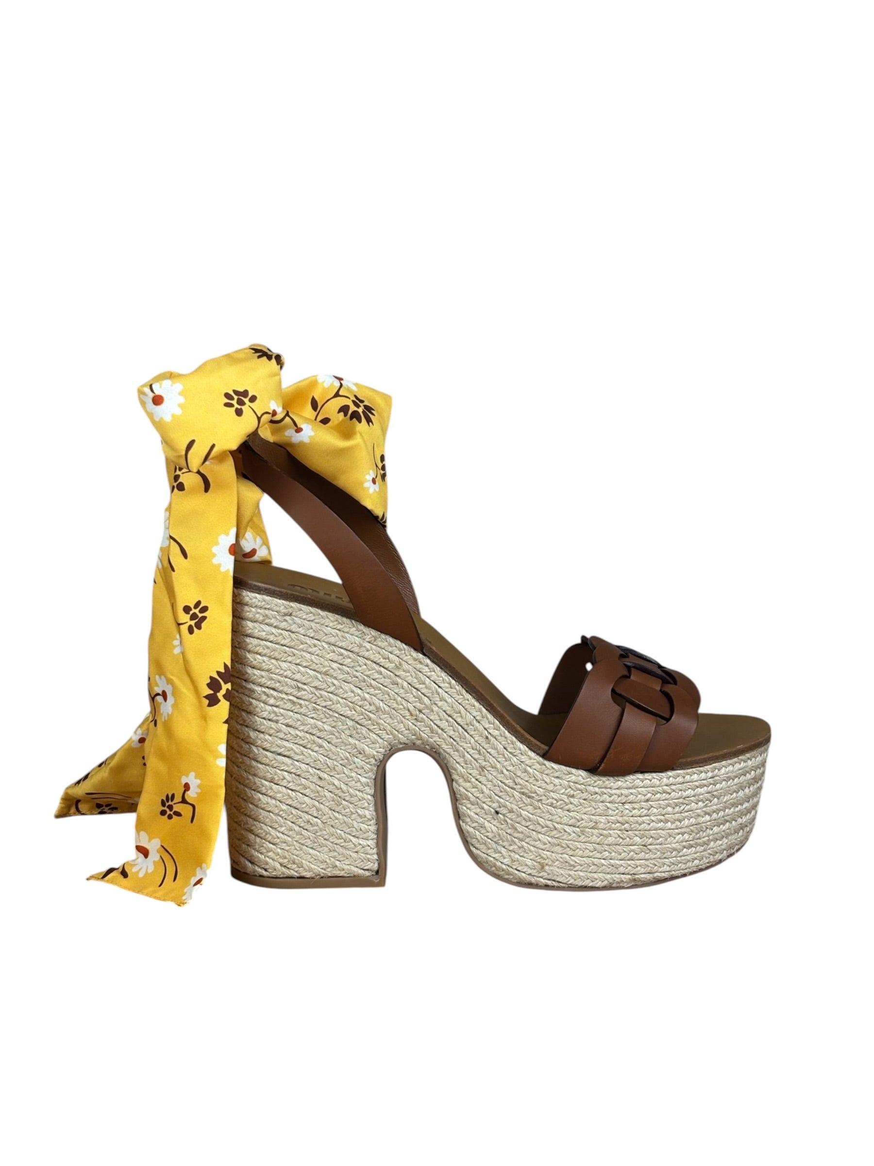 Miu Miu Brown Raffia/Leather Platform Sandals