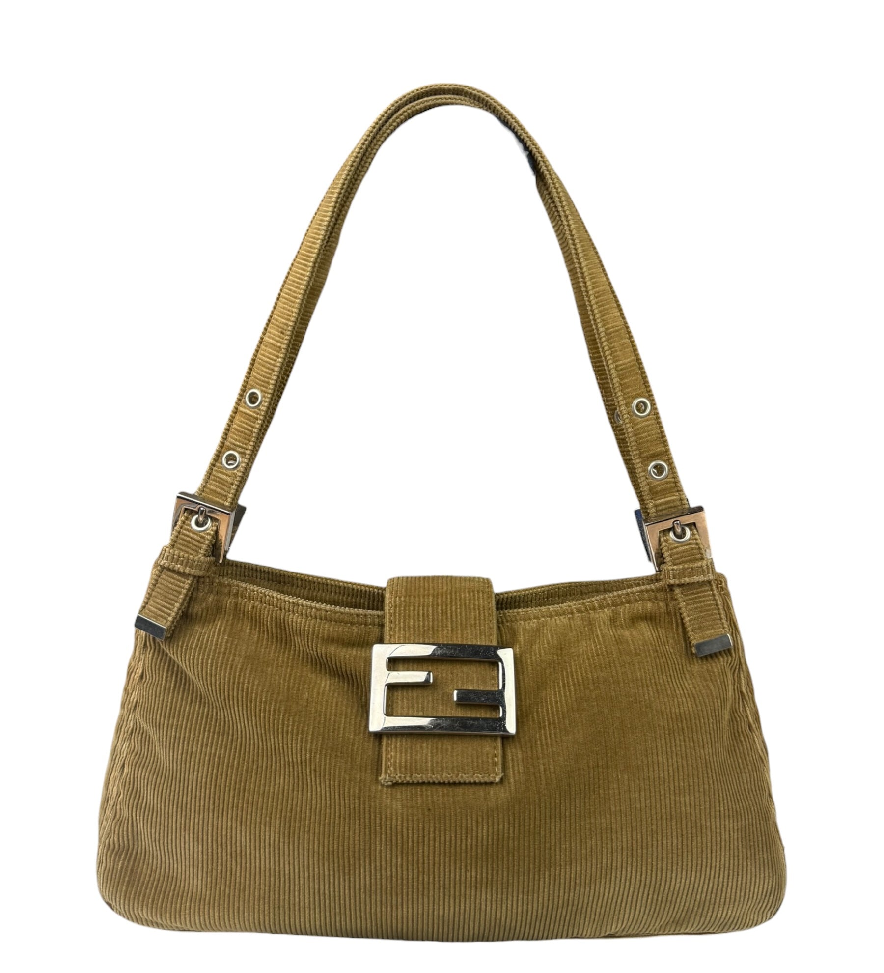 Fendi Vintage Tan Corduroy FF Baguette Shoulder Bag