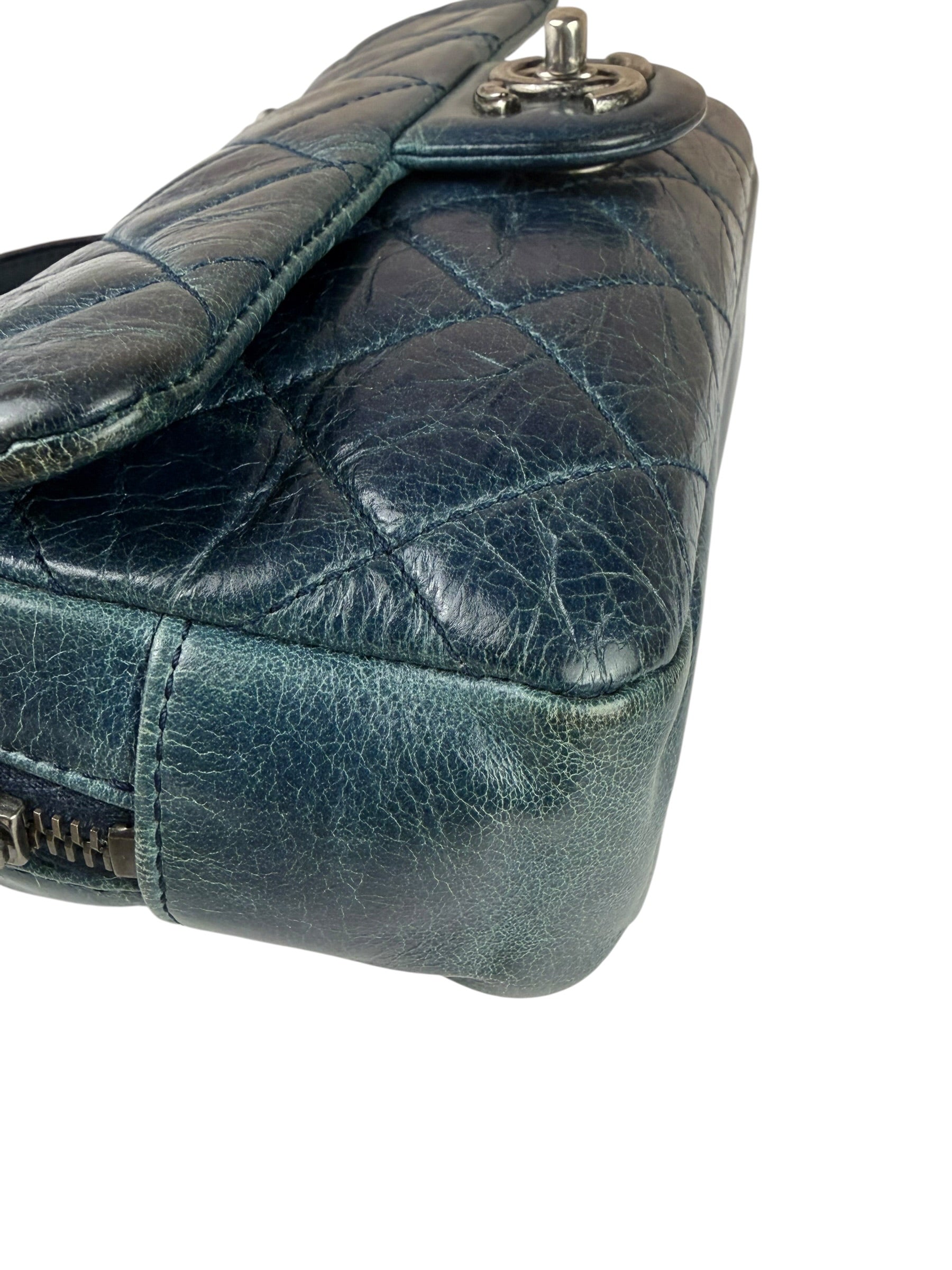 Chanel Blue Glazed Calfskin Portobello Flap Bag 2014
