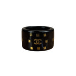 Chanel Vintage Black Resin CC Logo Band Ring