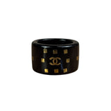 Chanel Vintage Black Resin CC Logo Band Ring