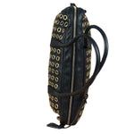 Prada Vintage Black Leather Nappa Metal Grommet Bauletto Handbag