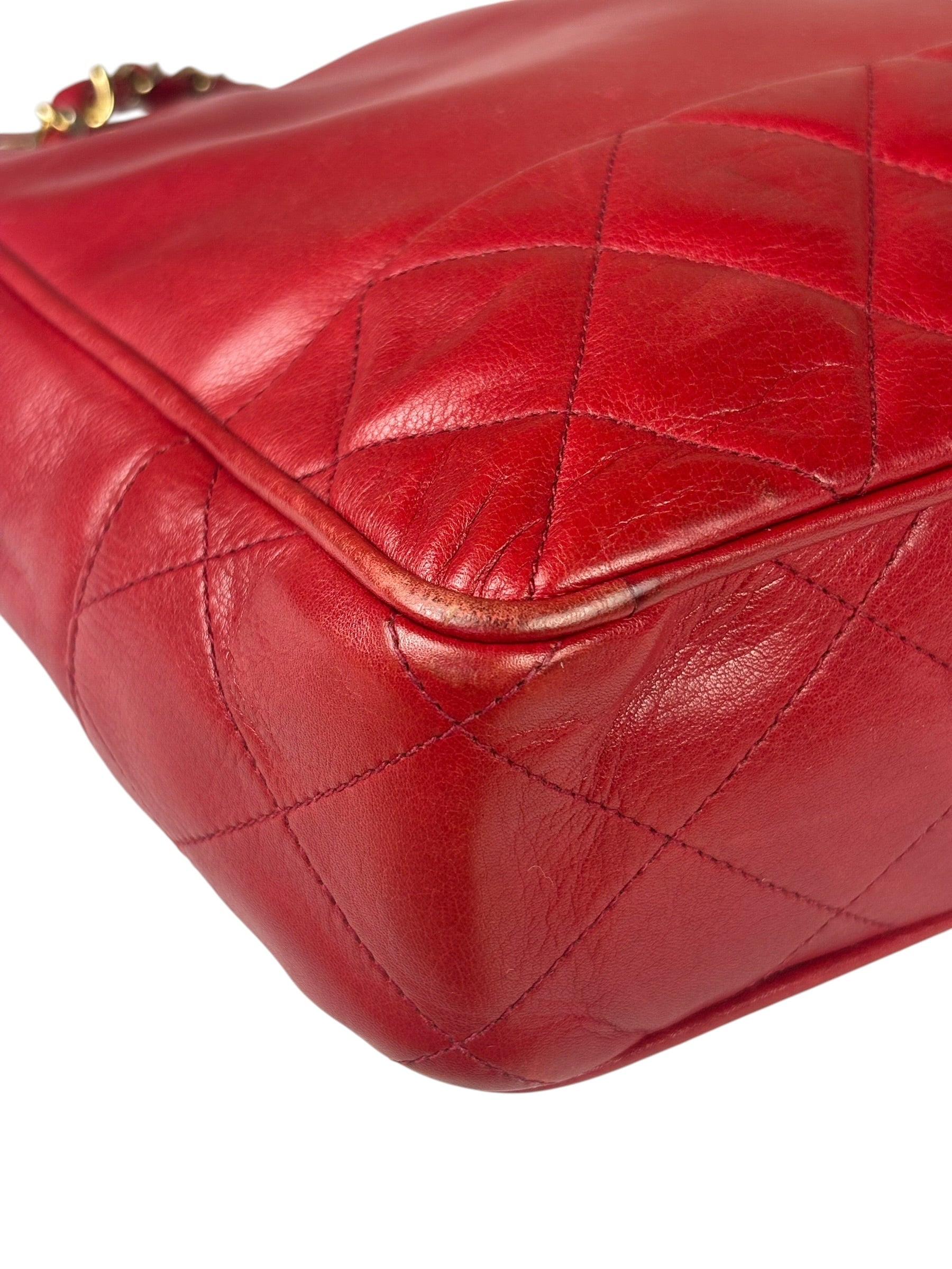Chanel Red Quilted Lambskin Chain Tote Bag 1990